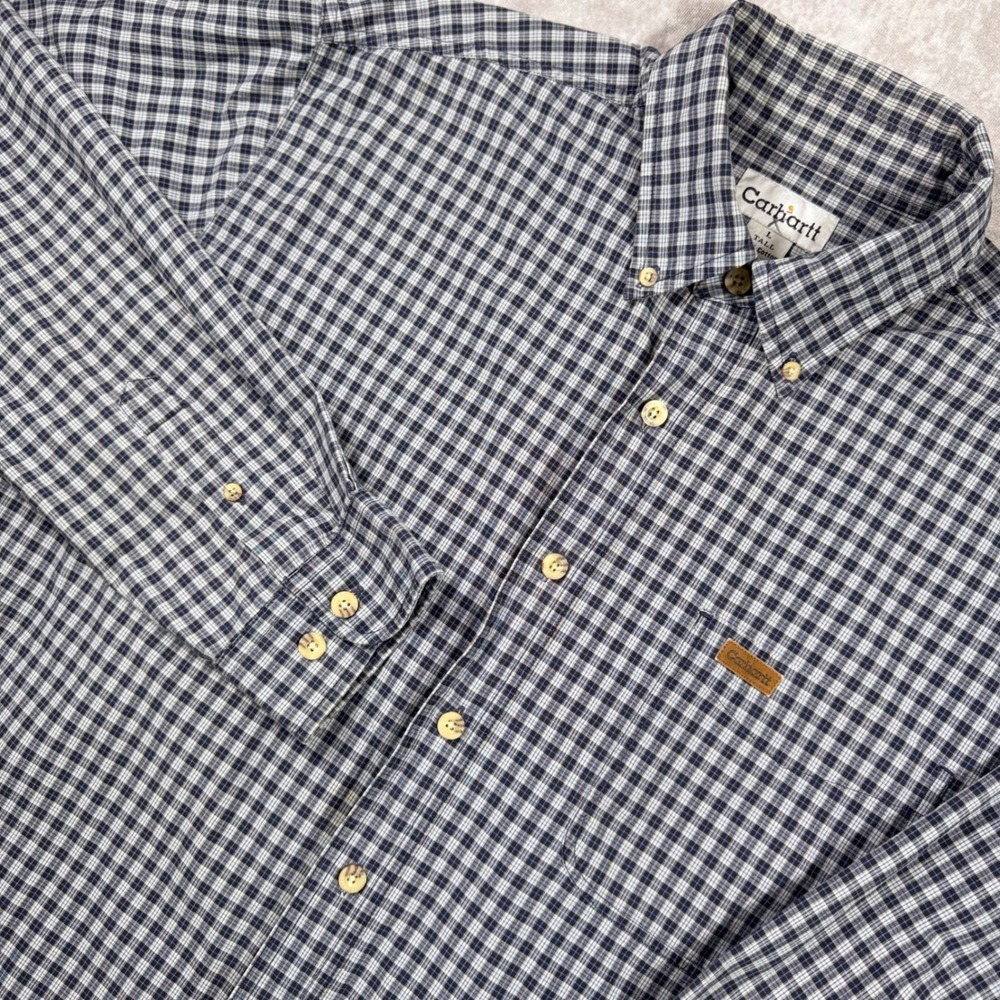 Carhartt Mens Large Tall Navy Check Button Down Shirt S147NVY Cotton L/S